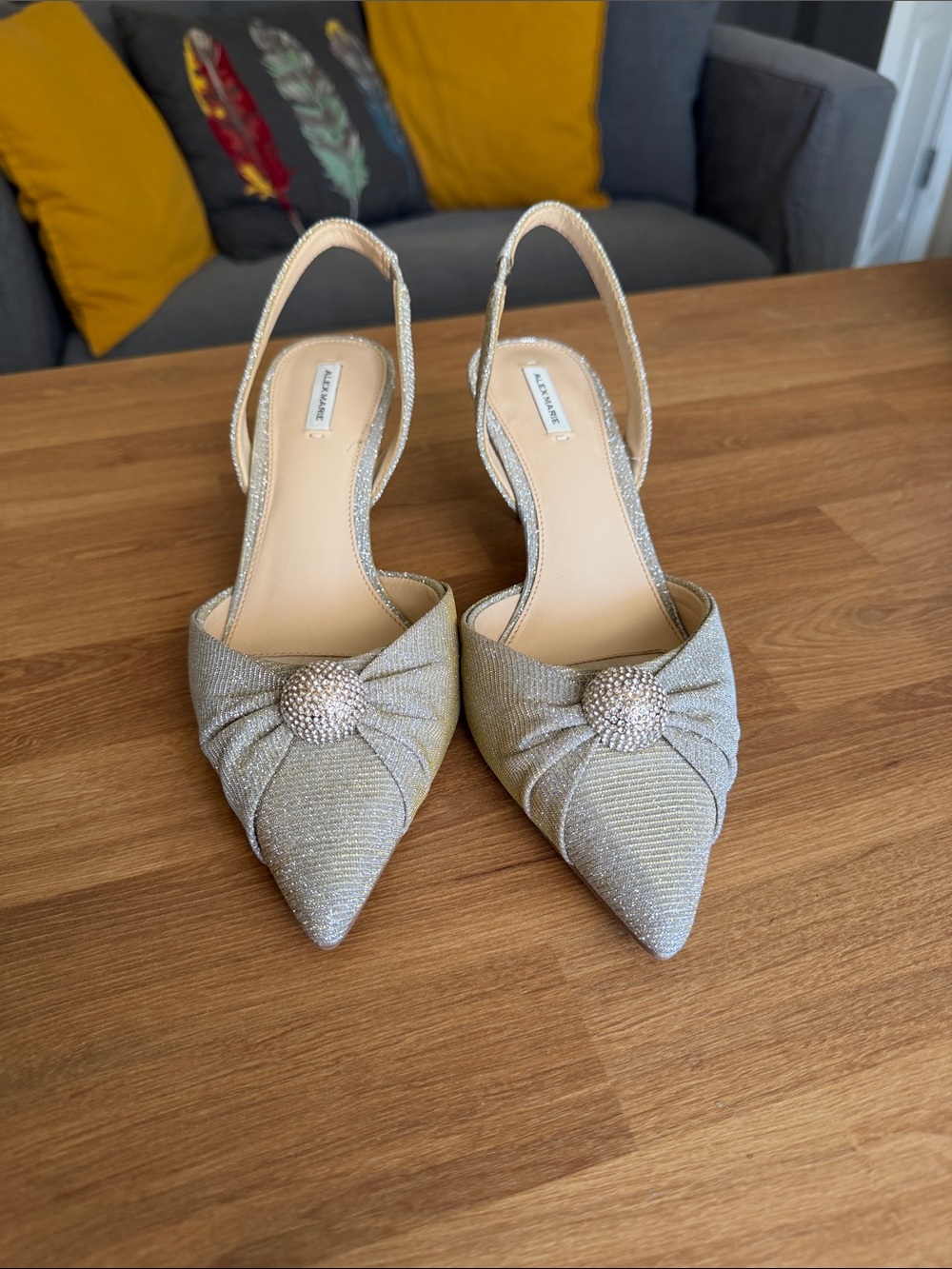 Dolce Vita Champagne Slingback Pointed Toe Pumps with Crystal Rosette